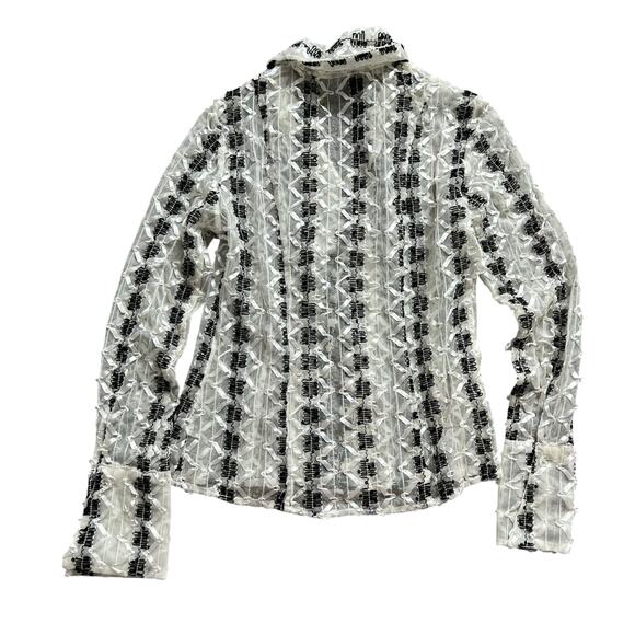Kenar Mesh embellished top button down long‎ sleeve artsy - Picture 5 of 10